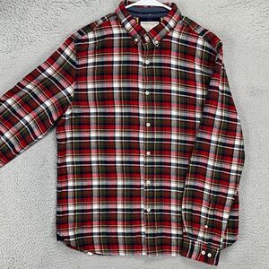 Denim Flower Flannel Shirt Men XL Red Black Plaid Button Down Long Sleeve Casual